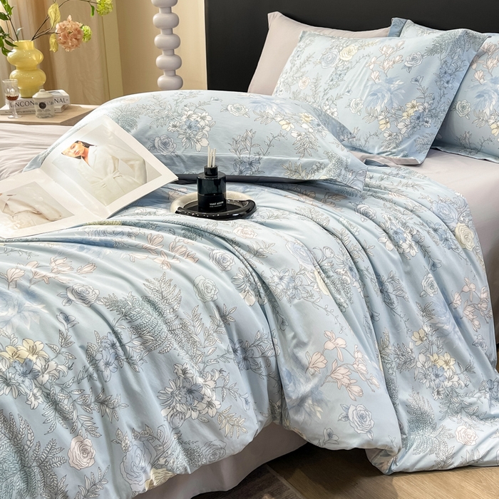 91家纺网 家纺一手货源 找家纺 繁花家居 2026凉感云丝棉高克重冰感天丝绵四件套 橘子花信