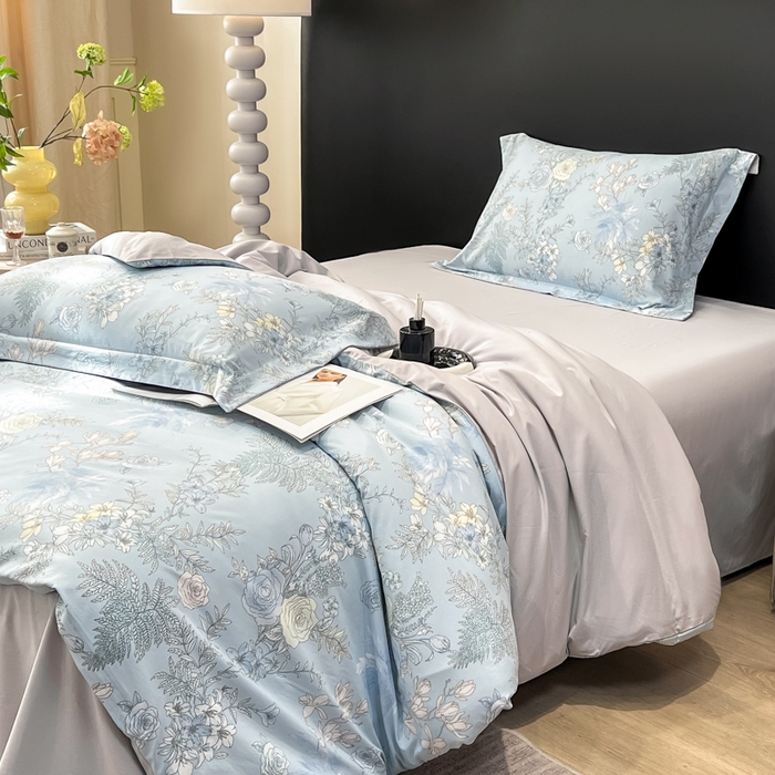 91家纺网 家纺一手货源 找家纺 繁花家居 2026凉感云丝棉高克重冰感天丝绵四件套 橘子花信