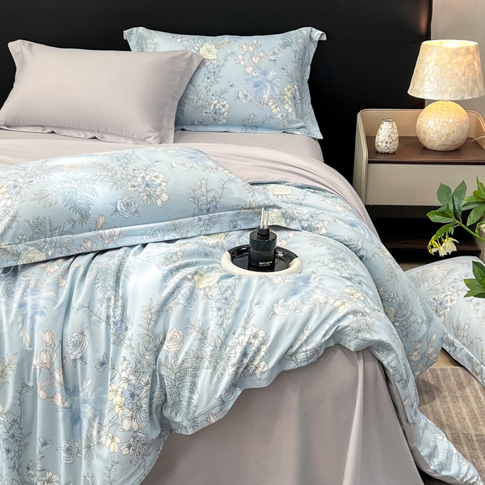 91家纺网 家纺一手货源 找家纺 繁花家居 2026凉感云丝棉高克重冰感天丝绵四件套 橘子花信