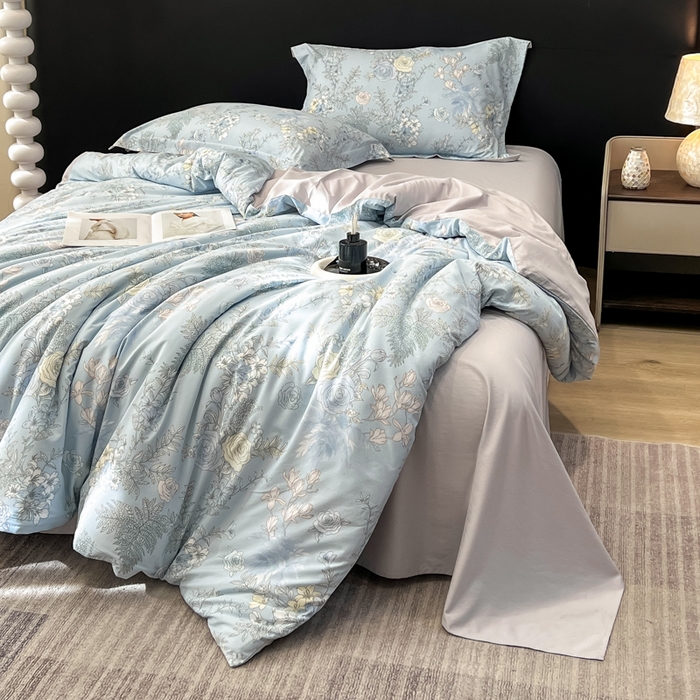 91家纺网 家纺一手货源 找家纺 繁花家居 2026凉感云丝棉高克重冰感天丝绵四件套 橘子花信