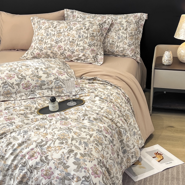 91家纺网 家纺一手货源 找家纺 繁花家居 2026凉感云丝棉高克重冰感天丝绵四件套 朝雾绣球