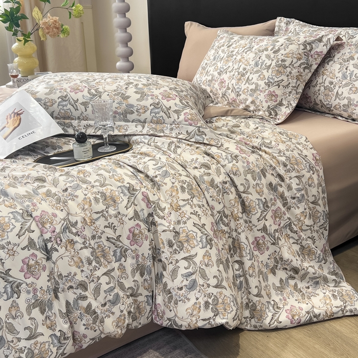 91家纺网 家纺一手货源 找家纺 繁花家居 2026凉感云丝棉高克重冰感天丝绵四件套 朝雾绣球