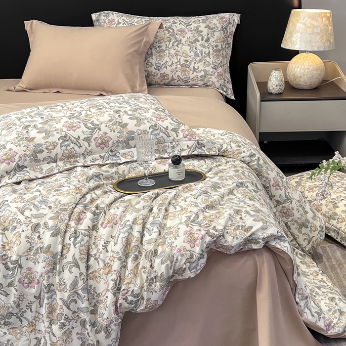 91家纺网 家纺一手货源 找家纺 繁花家居 2026凉感云丝棉高克重冰感天丝绵四件套 朝雾绣球