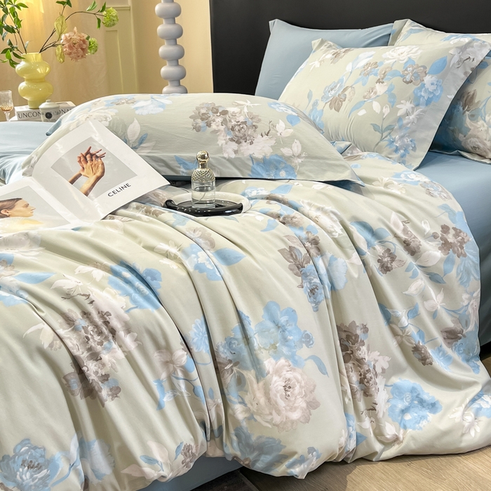 91家纺网 家纺一手货源 找家纺 繁花家居 2026凉感云丝棉高克重冰感天丝绵四件套 风谷幽兰