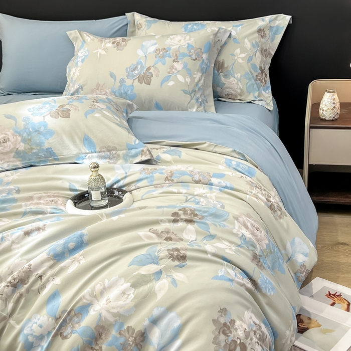 91家纺网 家纺一手货源 找家纺 繁花家居 2026凉感云丝棉高克重冰感天丝绵四件套 风谷幽兰