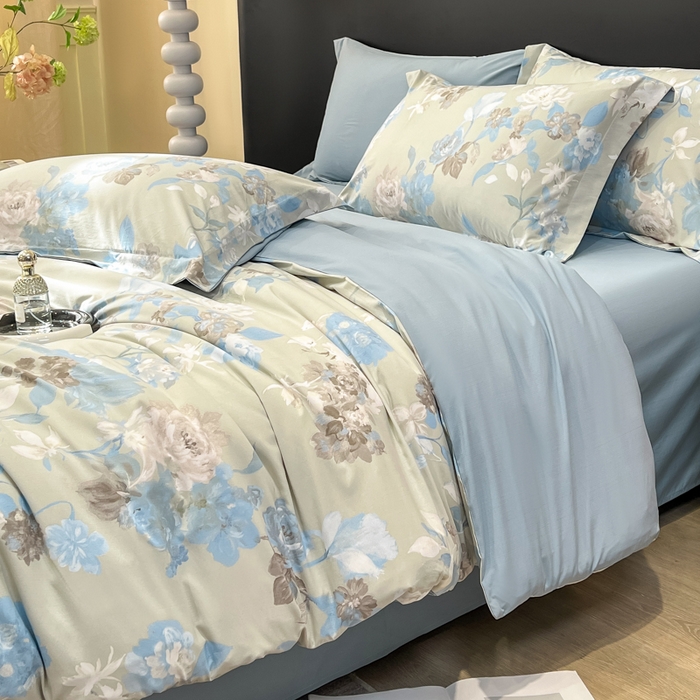 91家纺网 家纺一手货源 找家纺 繁花家居 2026凉感云丝棉高克重冰感天丝绵四件套 风谷幽兰