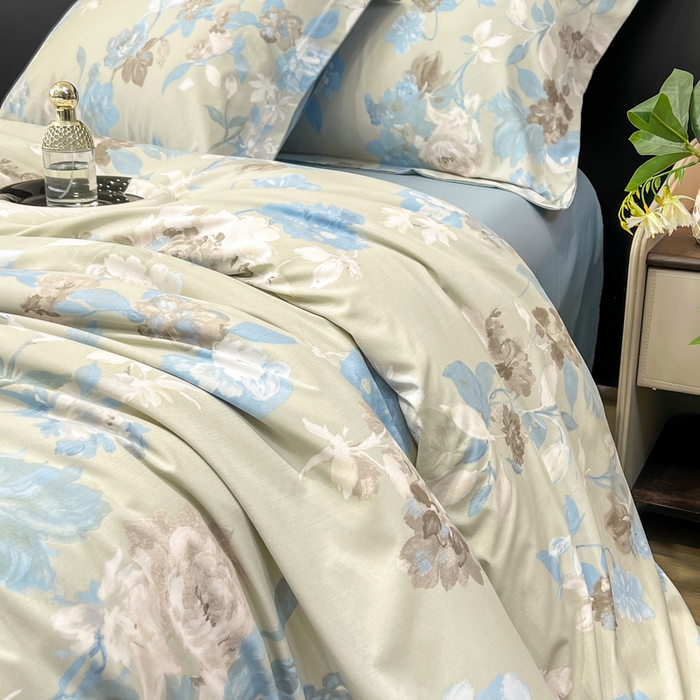 91家纺网 家纺一手货源 找家纺 繁花家居 2026凉感云丝棉高克重冰感天丝绵四件套 风谷幽兰