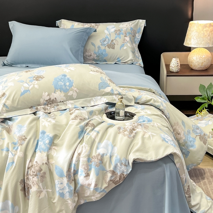 91家纺网 家纺一手货源 找家纺 繁花家居 2026凉感云丝棉高克重冰感天丝绵四件套 风谷幽兰