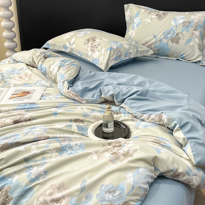 91家纺网 家纺一手货源 找家纺 繁花家居 2026凉感云丝棉高克重冰感天丝绵四件套 风谷幽兰