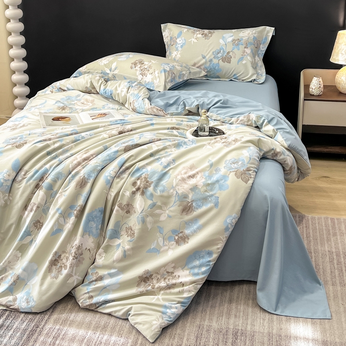 91家纺网 家纺一手货源 找家纺 繁花家居 2026凉感云丝棉高克重冰感天丝绵四件套 风谷幽兰