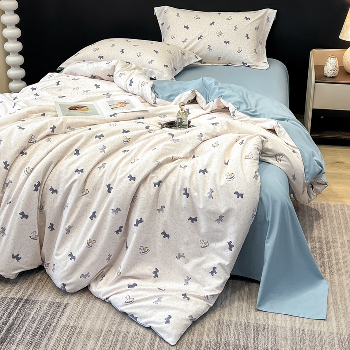 91家纺网 家纺一手货源 找家纺 繁花家居 2026凉感云丝棉高克重冰感天丝绵四件套 骏马送财