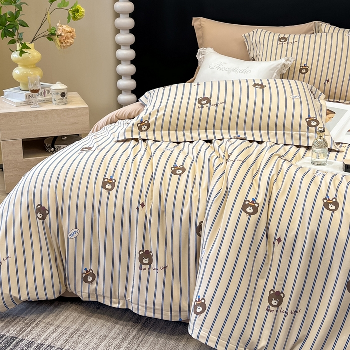 91家纺网 家纺一手货源 找家纺 繁花家居 2026凉感云丝棉高克重冰感天丝绵四件套 蓝条小熊