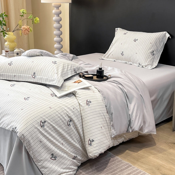 91家纺网 家纺一手货源 找家纺 繁花家居 2026凉感云丝棉高克重冰感天丝绵四件套 童心木马