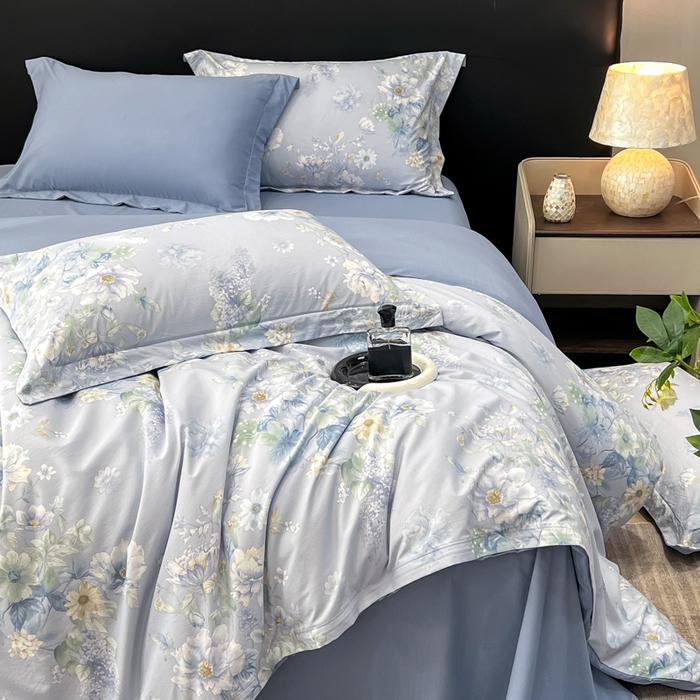 91家纺网 家纺一手货源 找家纺 繁花家居 2026凉感云丝棉高克重冰感天丝绵四件套 月光紫珀