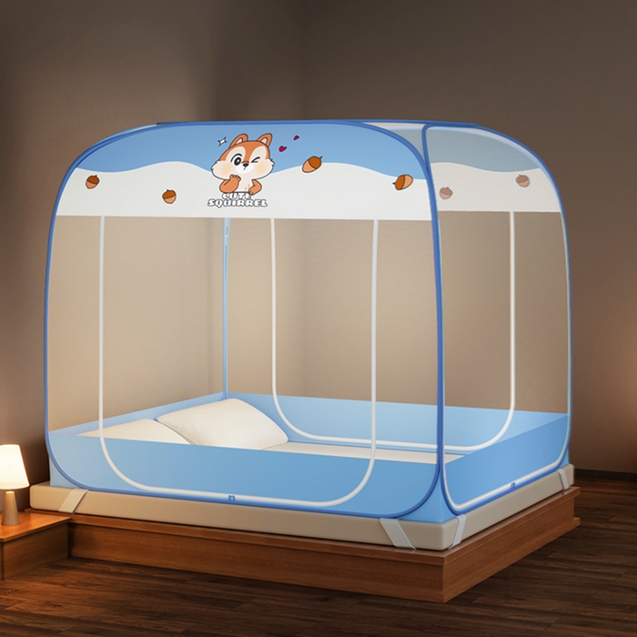 青竹苑 2026新款免安装大顶魔术蚊帐三开门布三角款 松果蓝