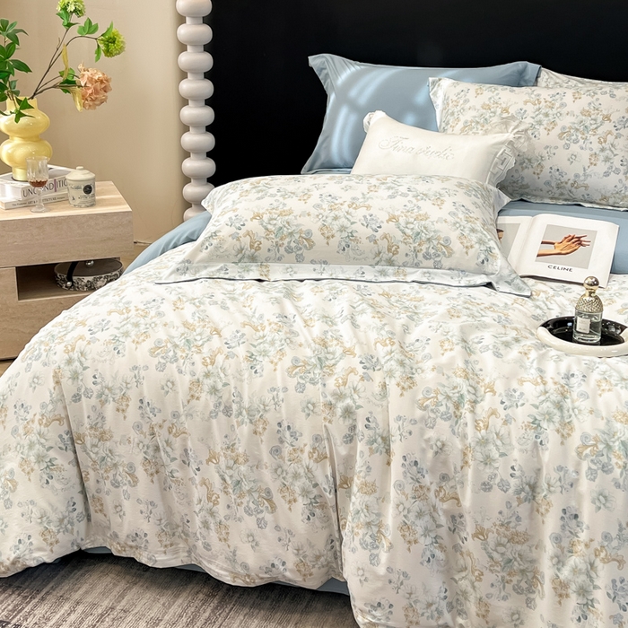 91家纺网 家纺一手货源 找家纺 繁花家居 2026凉感云丝棉高克重冰感天丝绵四件套 折枝春山