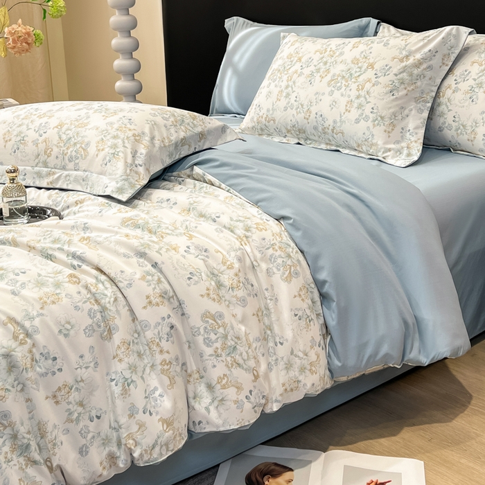 91家纺网 家纺一手货源 找家纺 繁花家居 2026凉感云丝棉高克重冰感天丝绵四件套 折枝春山