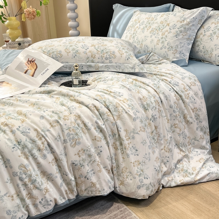 91家纺网 家纺一手货源 找家纺 繁花家居 2026凉感云丝棉高克重冰感天丝绵四件套 折枝春山