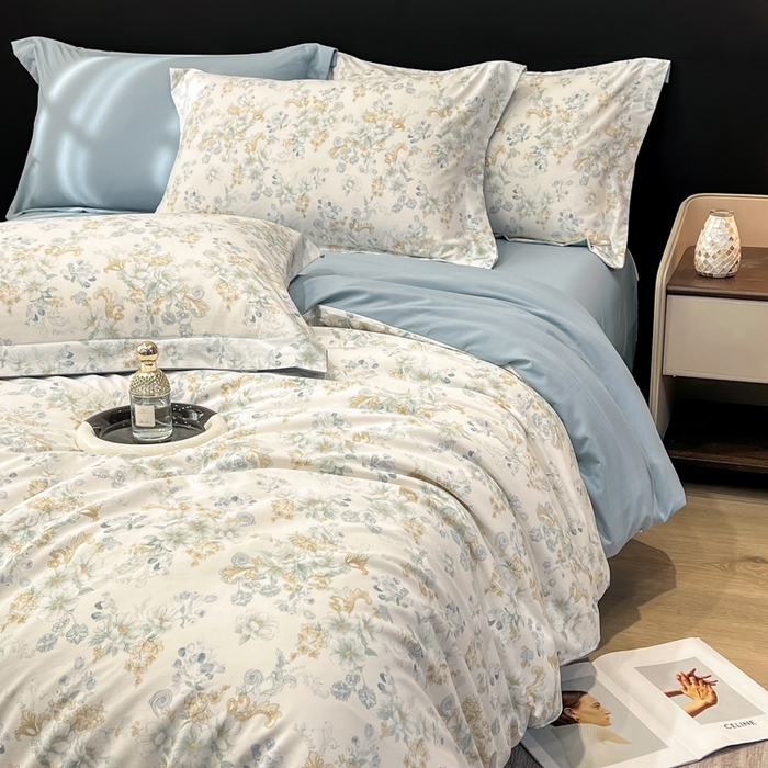 91家纺网 家纺一手货源 找家纺 繁花家居 2026凉感云丝棉高克重冰感天丝绵四件套 折枝春山