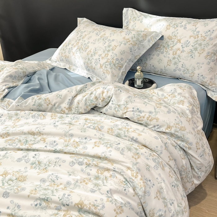 91家纺网 家纺一手货源 找家纺 繁花家居 2026凉感云丝棉高克重冰感天丝绵四件套 折枝春山