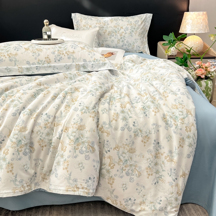 繁花家居 2026凉感云丝棉高克重冰感天丝绵四件套 折枝春山