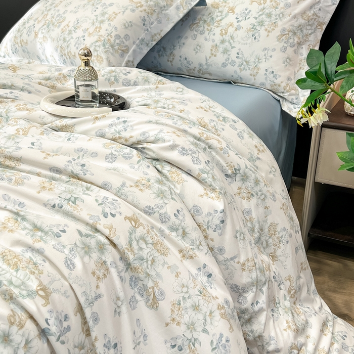 91家纺网 家纺一手货源 找家纺 繁花家居 2026凉感云丝棉高克重冰感天丝绵四件套 折枝春山