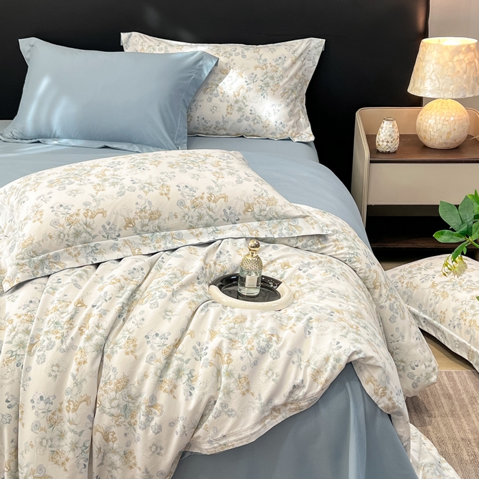 91家纺网 家纺一手货源 找家纺 繁花家居 2026凉感云丝棉高克重冰感天丝绵四件套 折枝春山