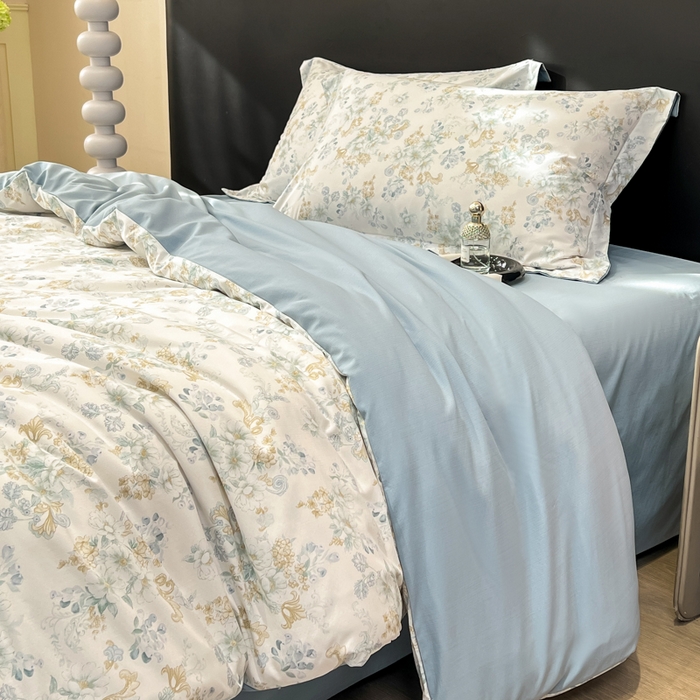 91家纺网 家纺一手货源 找家纺 繁花家居 2026凉感云丝棉高克重冰感天丝绵四件套 折枝春山