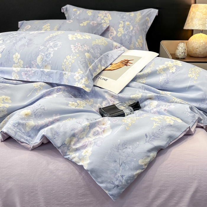 91家纺网 家纺一手货源 找家纺 繁花家居 2026凉感云丝棉高克重冰感天丝绵四件套 紫霞映月