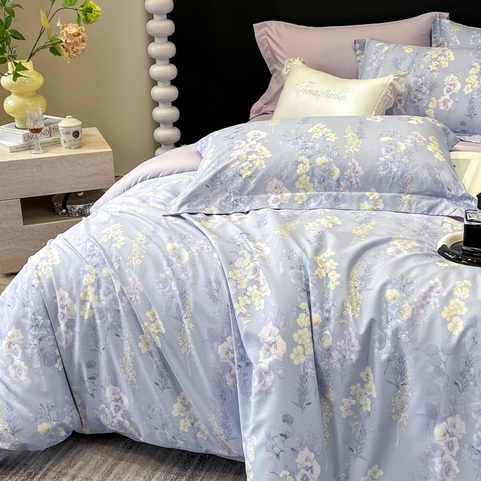 91家纺网 家纺一手货源 找家纺 繁花家居 2026凉感云丝棉高克重冰感天丝绵四件套 紫霞映月