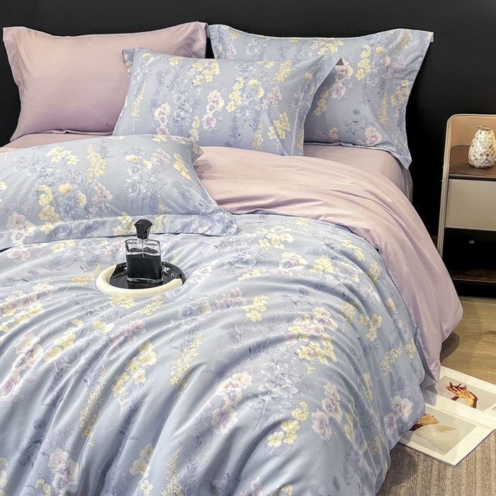 91家纺网 家纺一手货源 找家纺 繁花家居 2026凉感云丝棉高克重冰感天丝绵四件套 紫霞映月