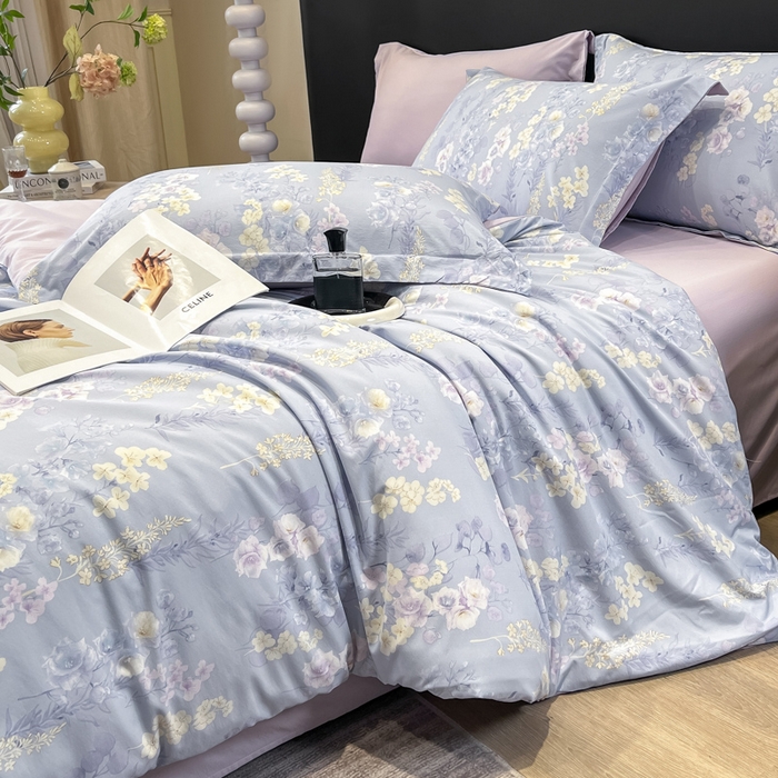 91家纺网 家纺一手货源 找家纺 繁花家居 2026凉感云丝棉高克重冰感天丝绵四件套 紫霞映月