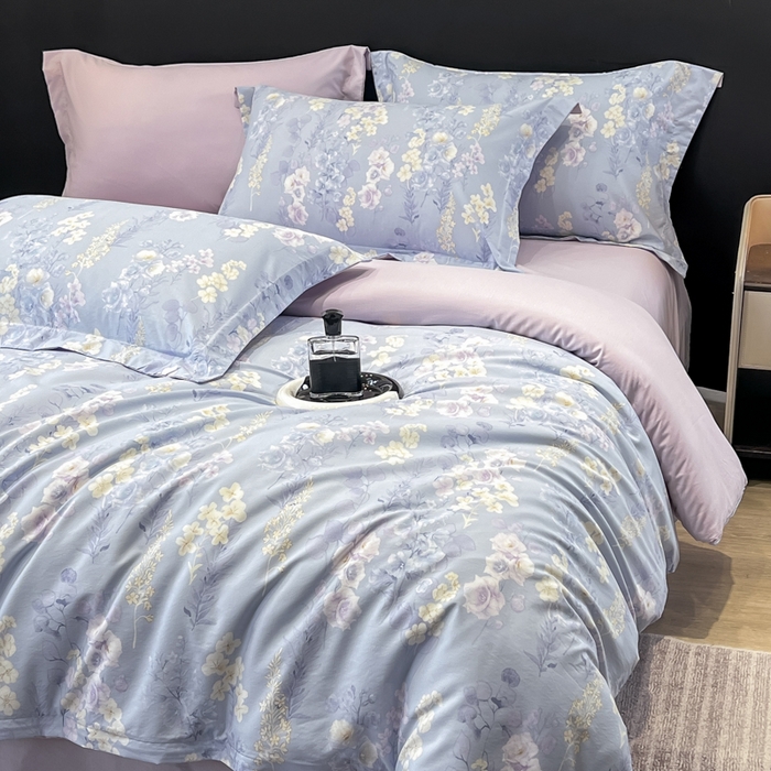 91家纺网 家纺一手货源 找家纺 繁花家居 2026凉感云丝棉高克重冰感天丝绵四件套 紫霞映月