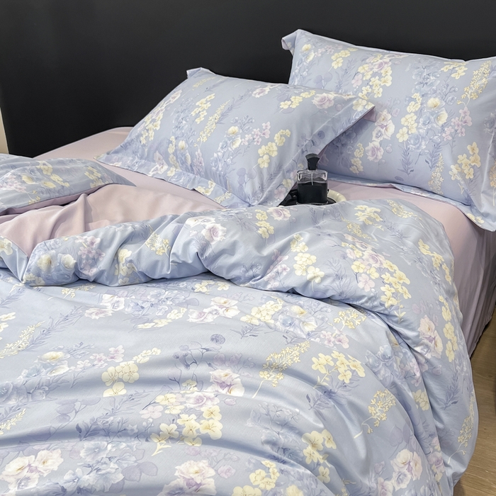 91家纺网 家纺一手货源 找家纺 繁花家居 2026凉感云丝棉高克重冰感天丝绵四件套 紫霞映月