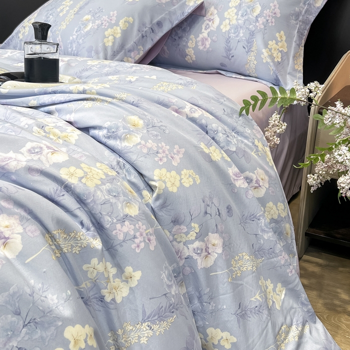 91家纺网 家纺一手货源 找家纺 繁花家居 2026凉感云丝棉高克重冰感天丝绵四件套 紫霞映月