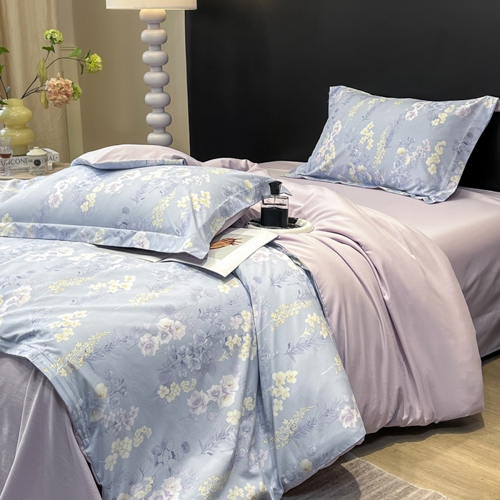 91家纺网 家纺一手货源 找家纺 繁花家居 2026凉感云丝棉高克重冰感天丝绵四件套 紫霞映月