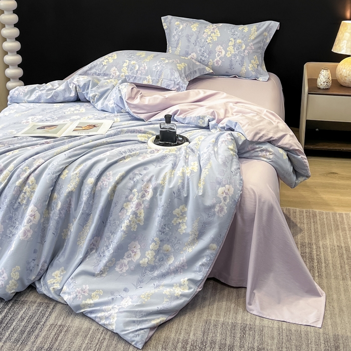 91家纺网 家纺一手货源 找家纺 繁花家居 2026凉感云丝棉高克重冰感天丝绵四件套 紫霞映月