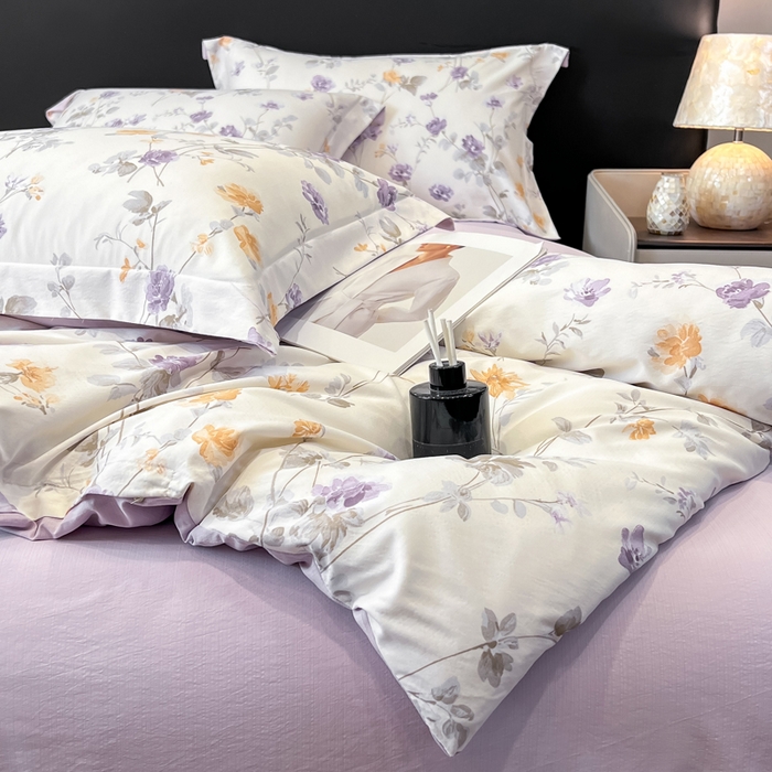 91家纺网 家纺一手货源 找家纺 繁花家居 2026凉感云丝棉高克重冰感天丝绵四件套 紫苑芳华