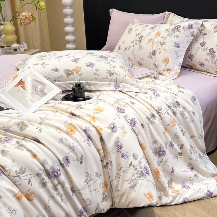 91家纺网 家纺一手货源 找家纺 繁花家居 2026凉感云丝棉高克重冰感天丝绵四件套 紫苑芳华