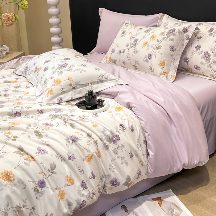 91家纺网 家纺一手货源 找家纺 繁花家居 2026凉感云丝棉高克重冰感天丝绵四件套 紫苑芳华