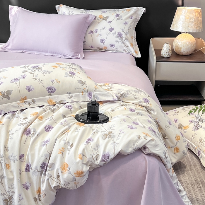 91家纺网 家纺一手货源 找家纺 繁花家居 2026凉感云丝棉高克重冰感天丝绵四件套 紫苑芳华