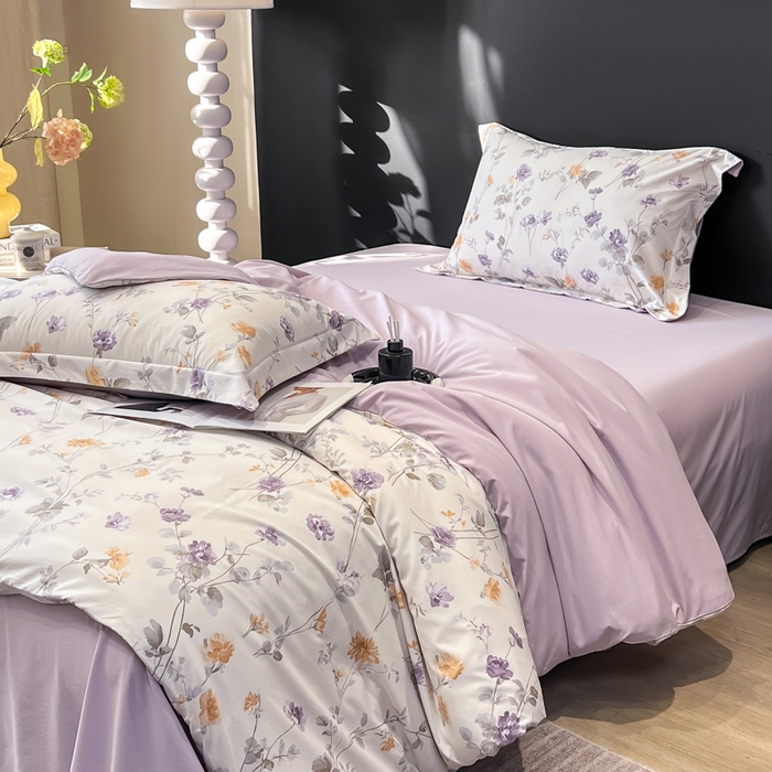 91家纺网 家纺一手货源 找家纺 繁花家居 2026凉感云丝棉高克重冰感天丝绵四件套 紫苑芳华