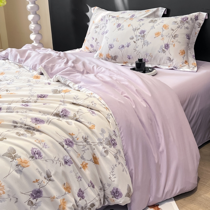 91家纺网 家纺一手货源 找家纺 繁花家居 2026凉感云丝棉高克重冰感天丝绵四件套 紫苑芳华