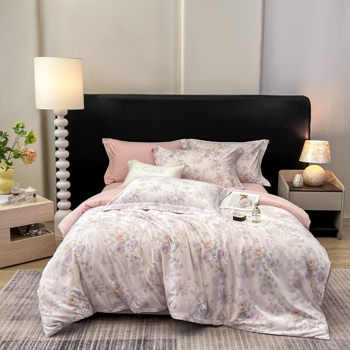 91家纺网 家纺一手货源 找家纺 繁花家居 2026凉感云丝棉高克重冰感天丝绵四件套 紫竹听风