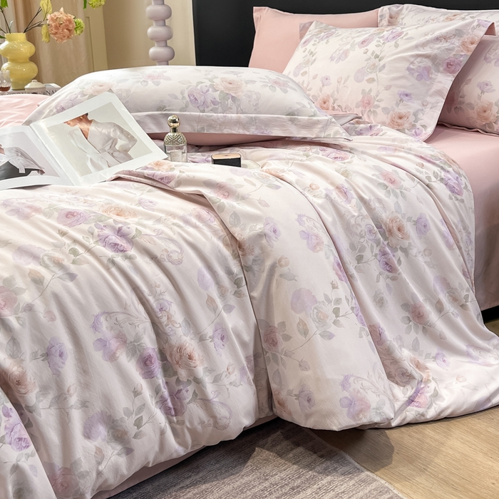 91家纺网 家纺一手货源 找家纺 繁花家居 2026凉感云丝棉高克重冰感天丝绵四件套 紫竹听风