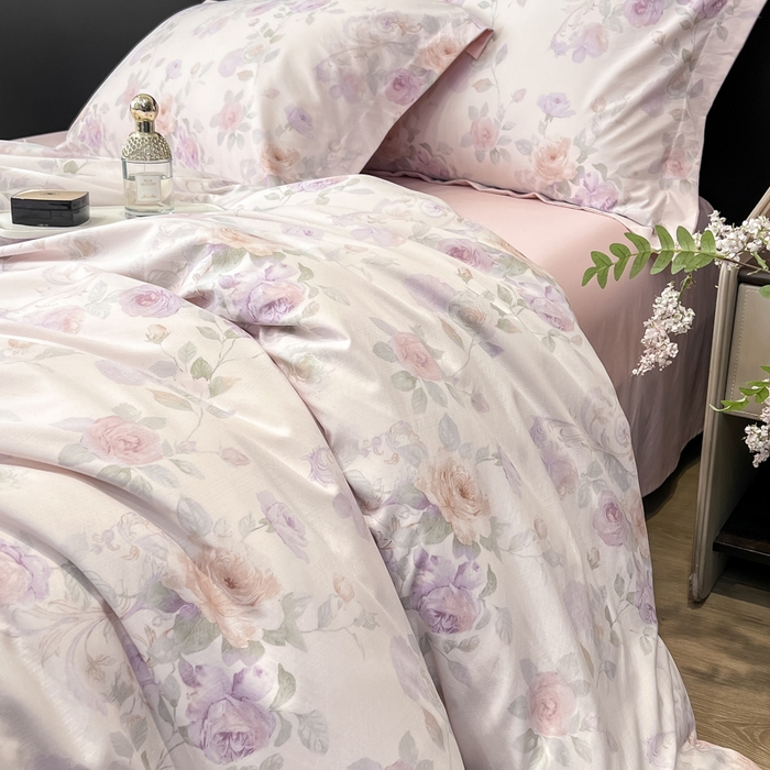 91家纺网 家纺一手货源 找家纺 繁花家居 2026凉感云丝棉高克重冰感天丝绵四件套 紫竹听风