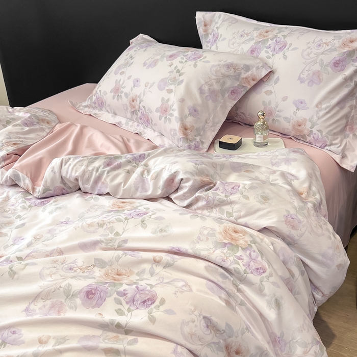 91家纺网 家纺一手货源 找家纺 繁花家居 2026凉感云丝棉高克重冰感天丝绵四件套 紫竹听风