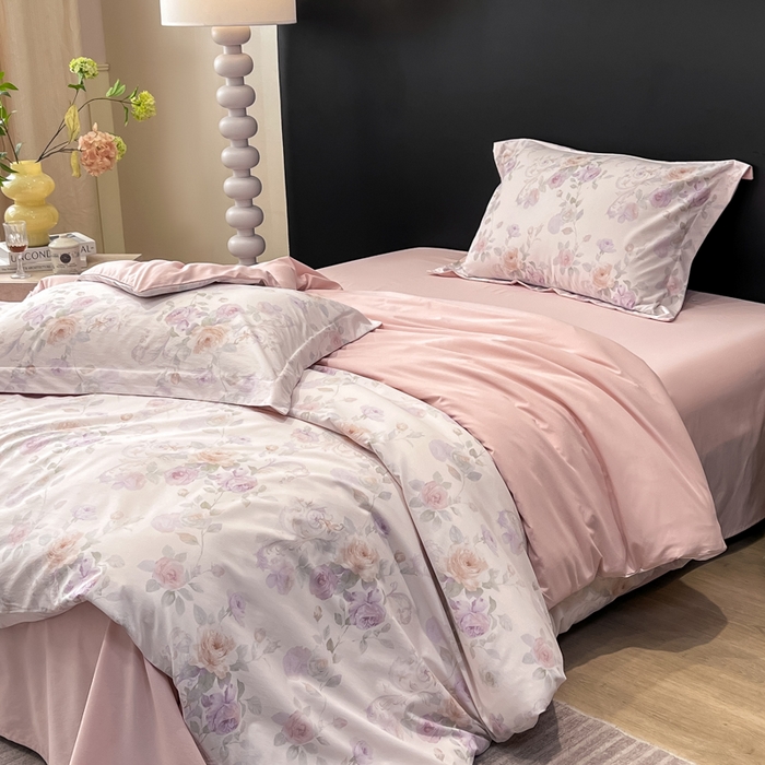 91家纺网 家纺一手货源 找家纺 繁花家居 2026凉感云丝棉高克重冰感天丝绵四件套 紫竹听风