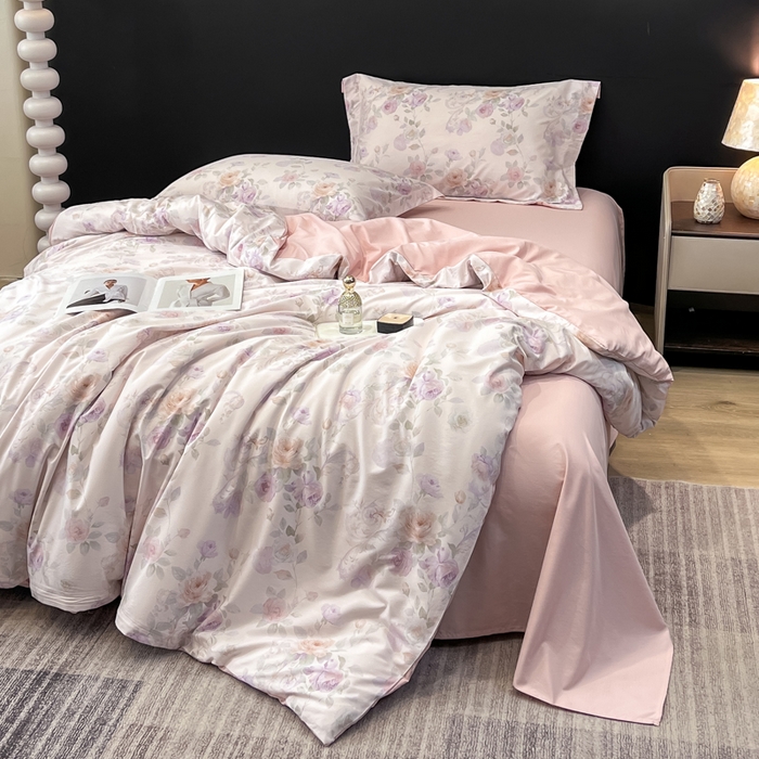 91家纺网 家纺一手货源 找家纺 繁花家居 2026凉感云丝棉高克重冰感天丝绵四件套 紫竹听风