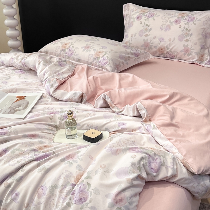 91家纺网 家纺一手货源 找家纺 繁花家居 2026凉感云丝棉高克重冰感天丝绵四件套 紫竹听风